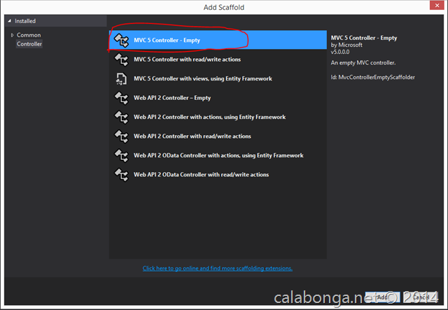Visual Studio 2013 создание нового контролера