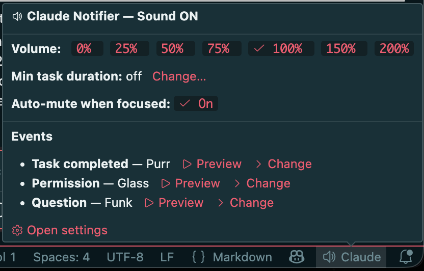 Claude Notifier - полезное расширение для VS Code Claude Notifier - полезное расширение для VS Code